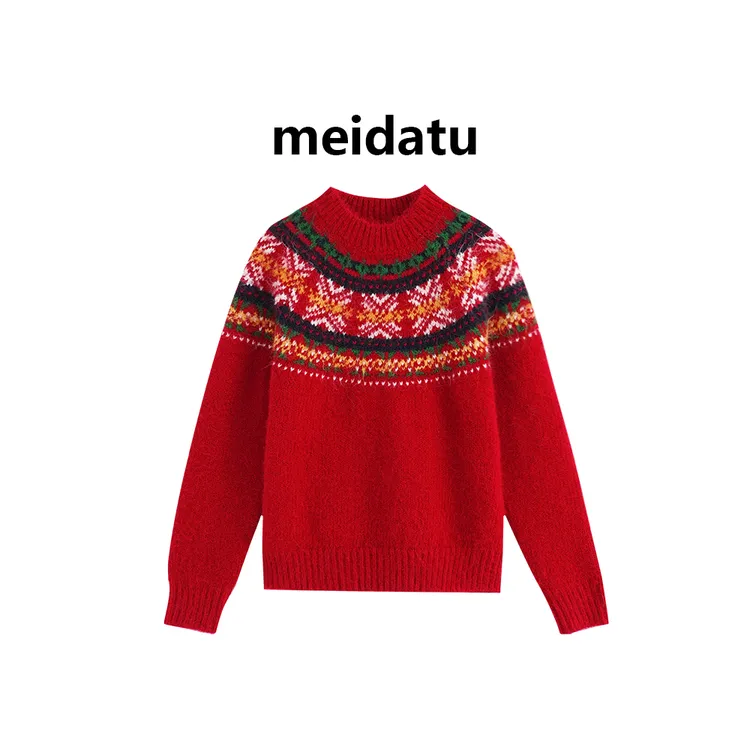 美哒兔（冬日恋岛）冬季费尔岛圣诞新年红针织衫cm1179-H