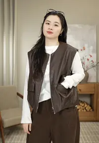 九月JIUYUE秋季韩系皮衣PU宽松机车风无袖马甲背心女 8956