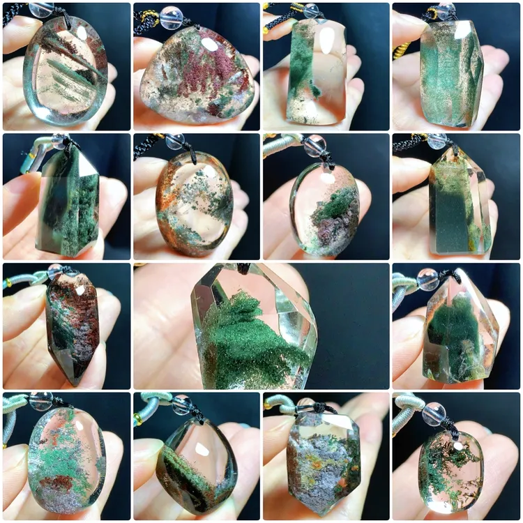 东海水晶天然绿幽灵原石随形吊坠男女款项链简约时尚百搭吊坠挂坠