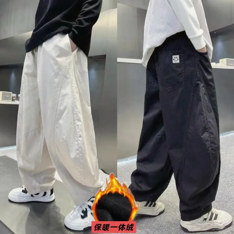 【水洗纯棉】男童裤子秋冬款中大童冬款休闲长裤一体绒弯刀裤