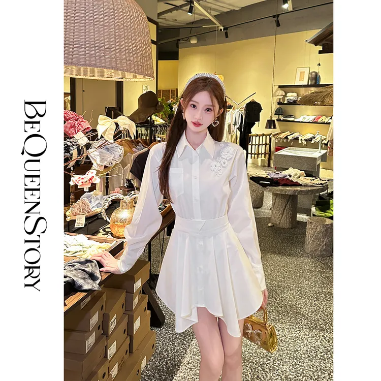 韩韩IU【维也纳告白】轻奢时尚精致千金风衬衫收腰连衣裙新款