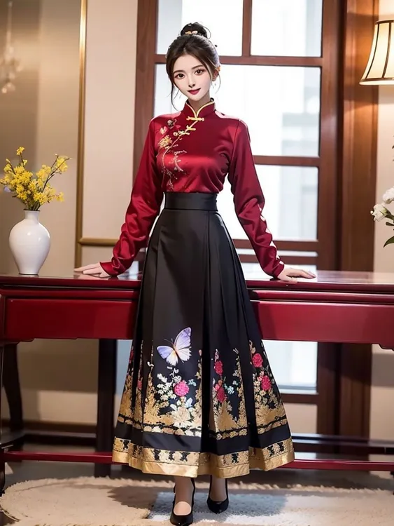 气质复古国风新中式绣花上衣马面裙套装2025秋季新款汉服两件套女