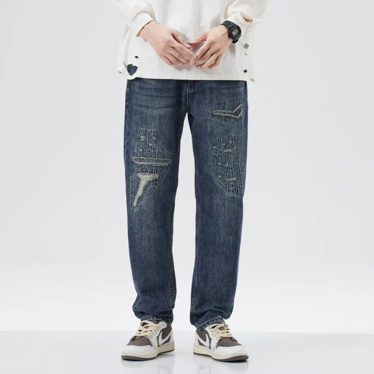 【微锥版】秋冬新品美式重磅复古水洗刺绣潮牌牛仔男裤