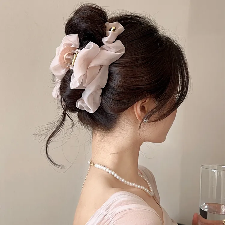 超仙网纱褶皱抓夹后脑勺盘发鲨鱼夹绝美高质量发抓饱满后脑勺头饰