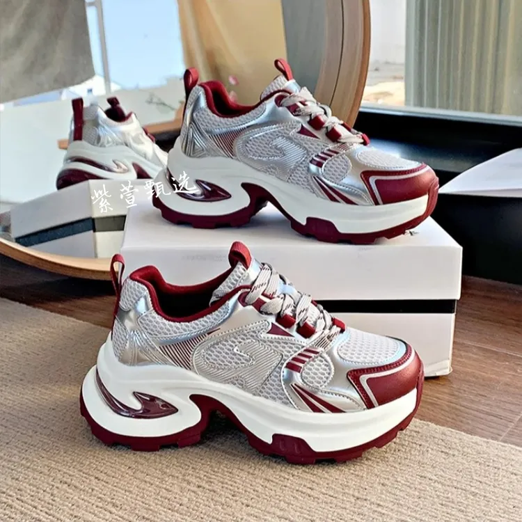 爆款老爹鞋女2025春夏新款百搭厚底小个子增高网面透气休闲运动鞋