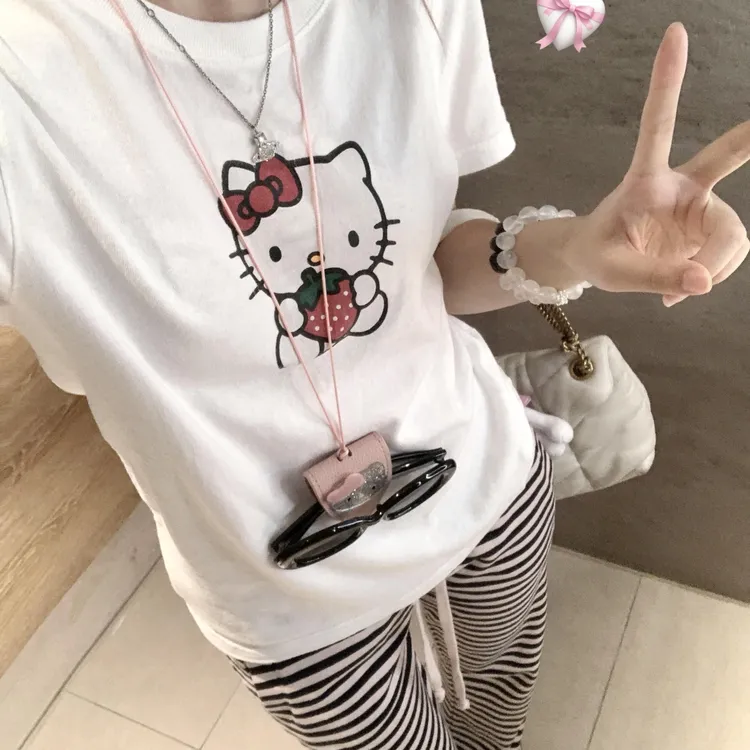 韩系可爱Kitty印花睡衣女款夏季显瘦大码休闲短袖长裤家居服套装