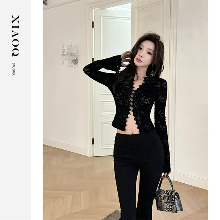 【小Q家】12372纯欲性感修身小心机蕾丝上衣