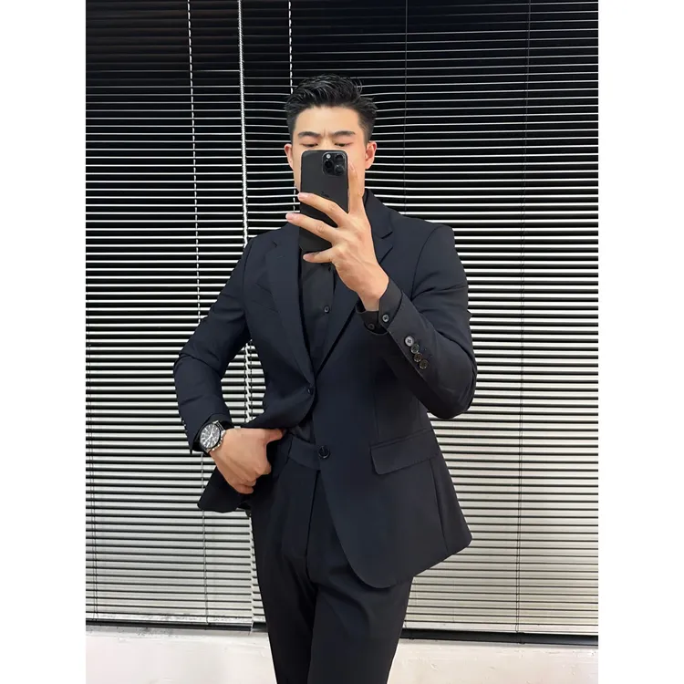 休闲男款痞帅高级感西装套装男士修身西服新郎结婚男装婚服正装