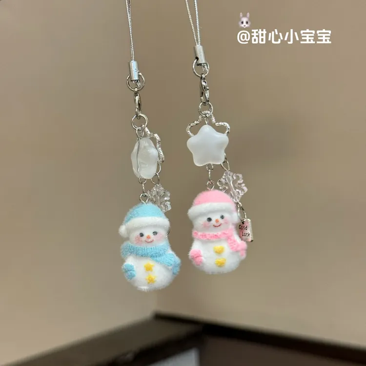 可爱植绒星星雪人挂件圣诞雪花卡通包包钥匙扣手机绳闺蜜挂饰礼物