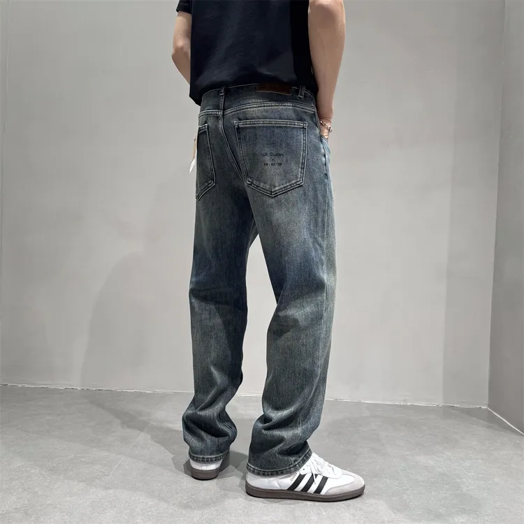 韩系流行四面弹力复古水洗小直筒牛仔裤男士秋冬加绒加厚百搭长裤
