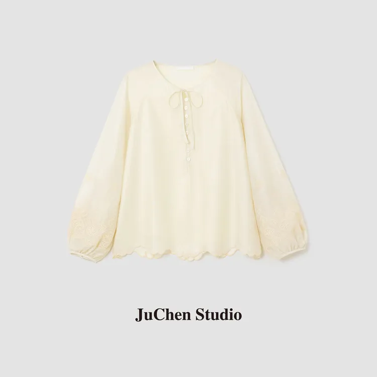 “斯米兰花境”南法度假风重工刺绣花边半开襟仙女衬衫 SS123501 