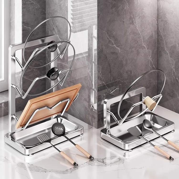 优勤不锈钢锅盖架台面厨房置物架多功能砧板菜板放置器锅铲收纳架