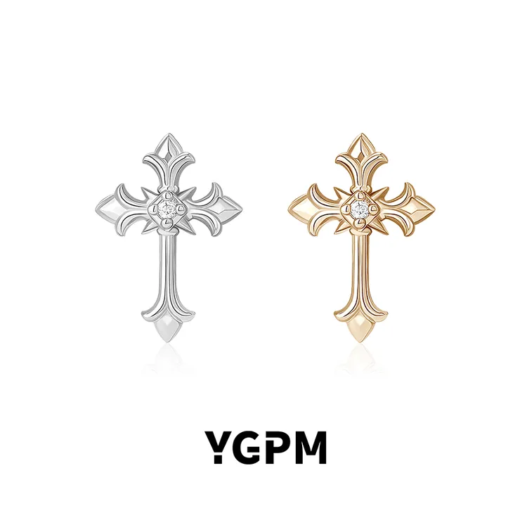 925银莫桑石耳饰 YGPM十字架耳钉女简约精致轻奢养耳洞耳饰