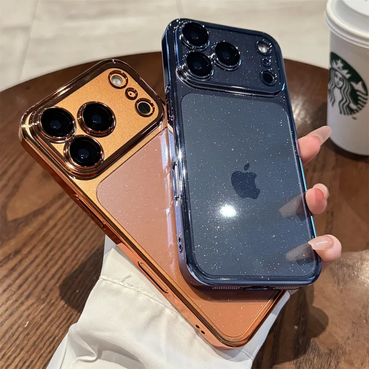 适用于苹果17promax手机壳闪粉自带镜头膜男女款全包防摔透明超薄