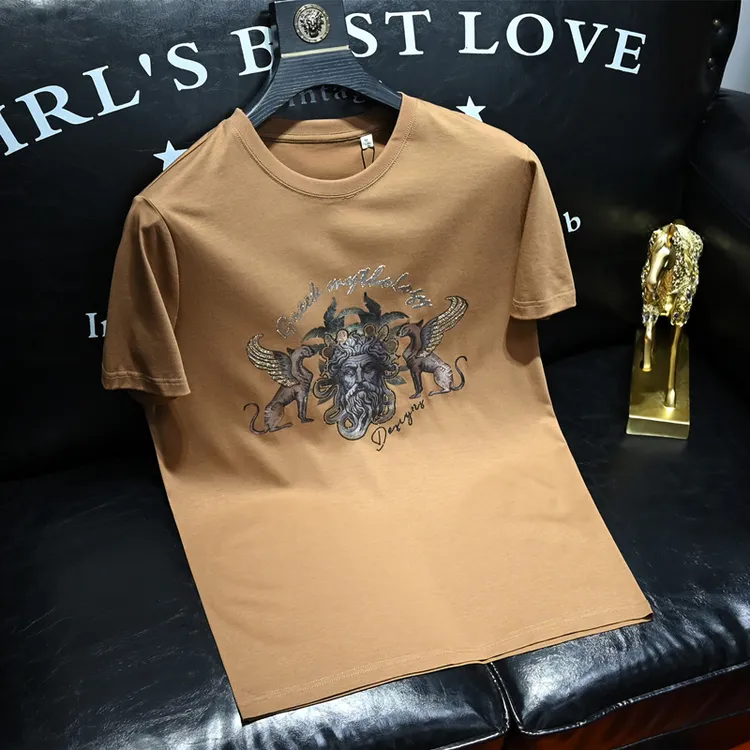 泰维肯戈夏季新款潮流印花圆领短袖t恤男士丝光棉休闲修身半袖