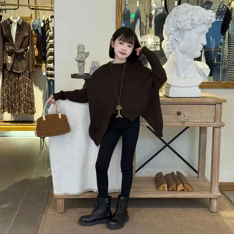 美拉德色系圆领不规则加厚毛衣秋冬洋气潮酷魔术裤女童中大童冬季