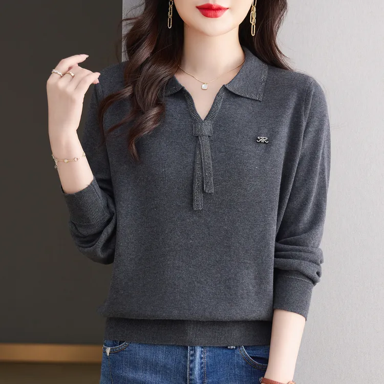 洋气翻领毛衣胖mm大码高级感女装2025秋冬新款内搭上衣遮肚打底衫