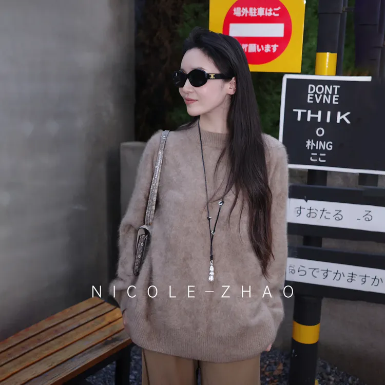 工厂价原厂纱【贵姐NICOLE】MM家限量版拉毛全羊绒衫5NCT049