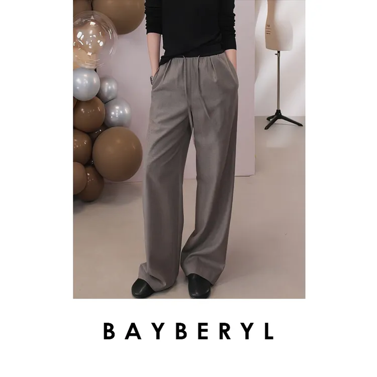  BAYBERYL老贝1P可机洗羊毛拼接松紧腰百搭休闲裤XXK5F0241-8/17