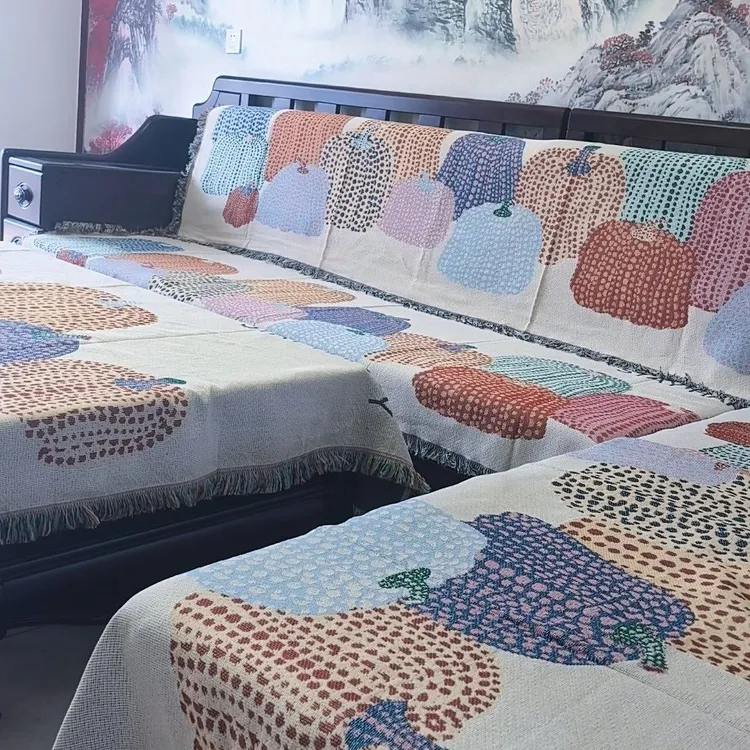 【三人座】多彩南瓜90*240±5cm流苏沙发毯靠背巾单座多座沙发毯