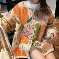 设计感重工提花休闲毛衣外套女秋季大码胖MM显瘦宽松遮肚针织开衫