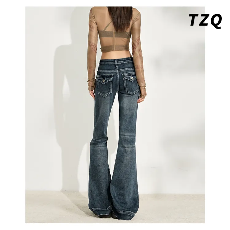 美式低腰辣妹显瘦牛仔裤女2025新款修身垂感喇叭马蹄裤TZQ2562032