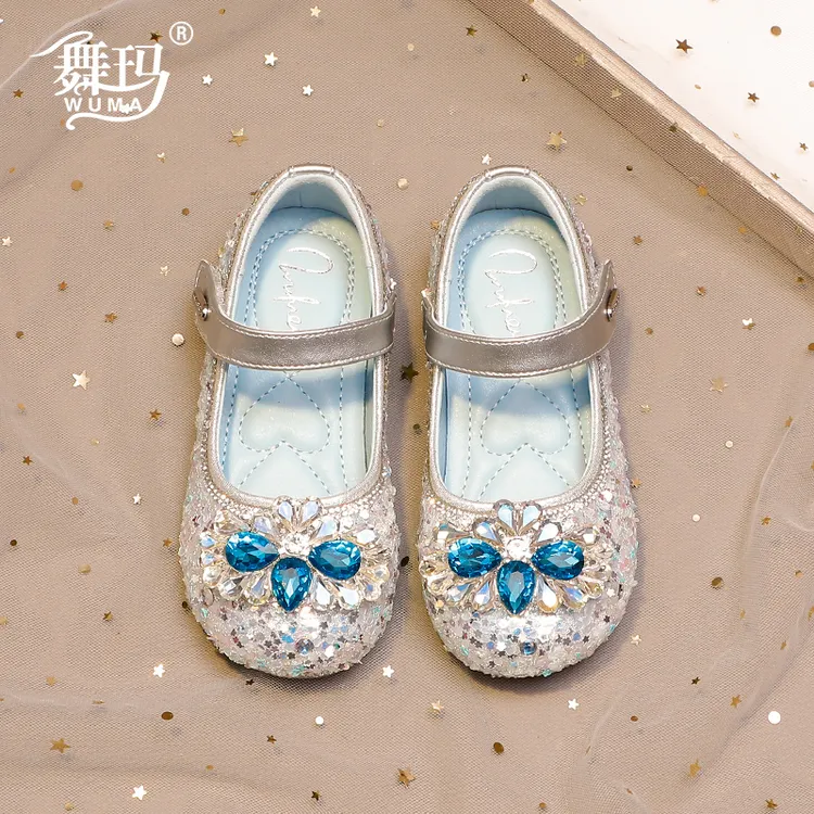 舞玛女童鞋子儿童水钻鞋2025新款春秋季皮鞋软底水晶公主鞋537101