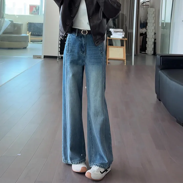 秋季版型超好看的裤子女复古窄版牛仔裤小个子松弛感宽松阔腿裤子