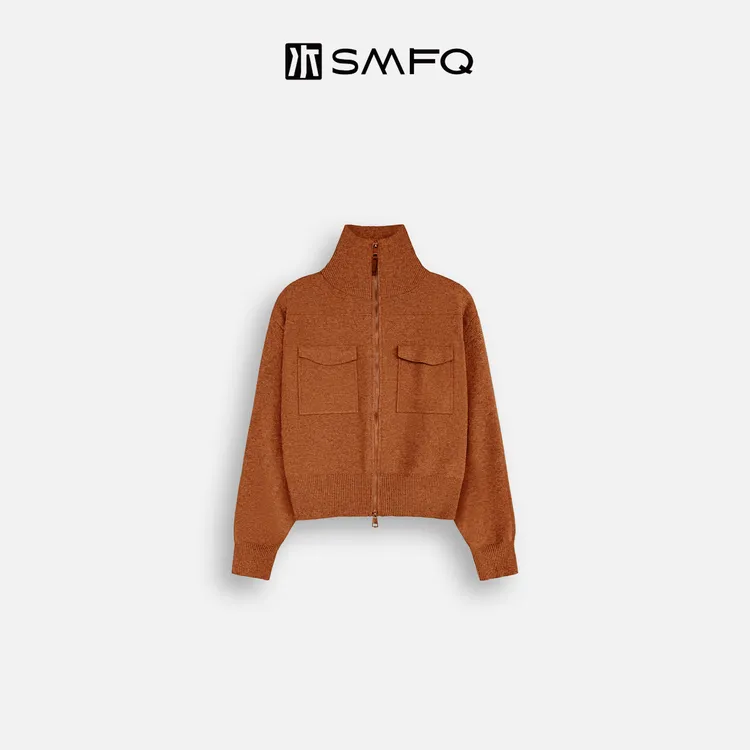 水木夫妻 精纺羊毛经典立领双拉链口袋针织衫毛衣外套