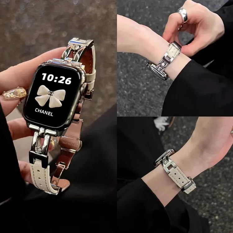 适用苹果手表表带s10高级感女士iwatchS11滑梯皮apple watch腕带