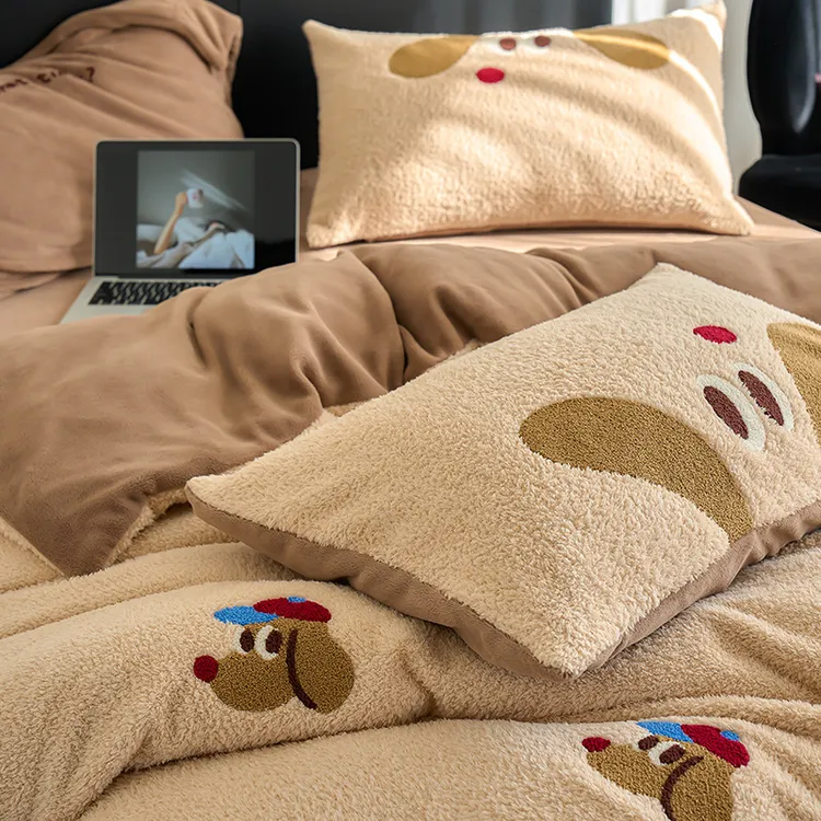 软糯糯~全消光牛奶绒四件套冬季加厚珊瑚绒儿童毛巾绣被套三件套4