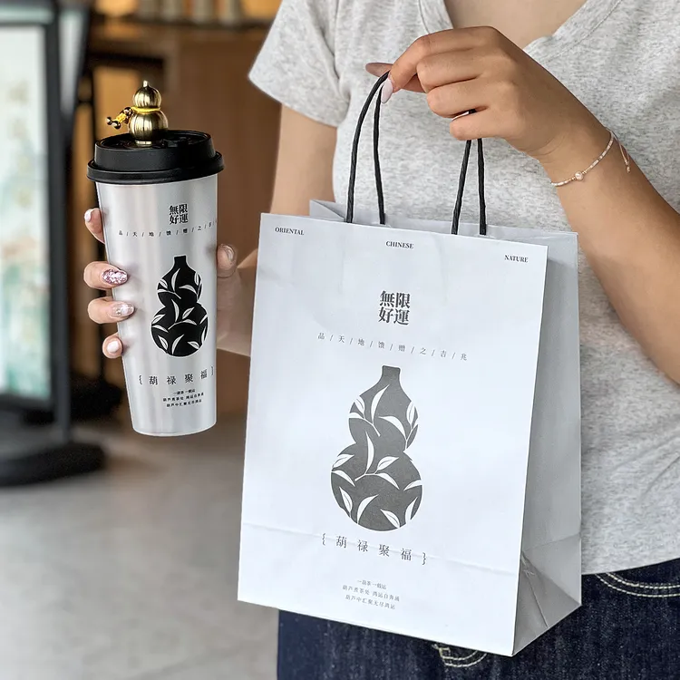 一次性奶茶饮品冷饮杯650ml带盖膜内贴注塑杯杯子国风定制logo