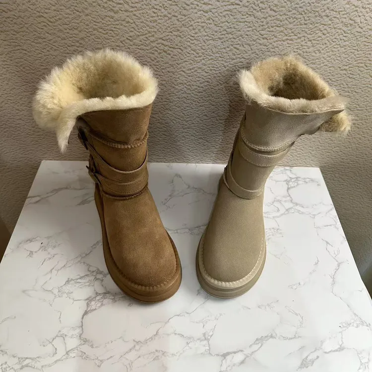 女士新款冬季保暖纯牛皮羊毛时尚雪地靴3种穿法网红爆款