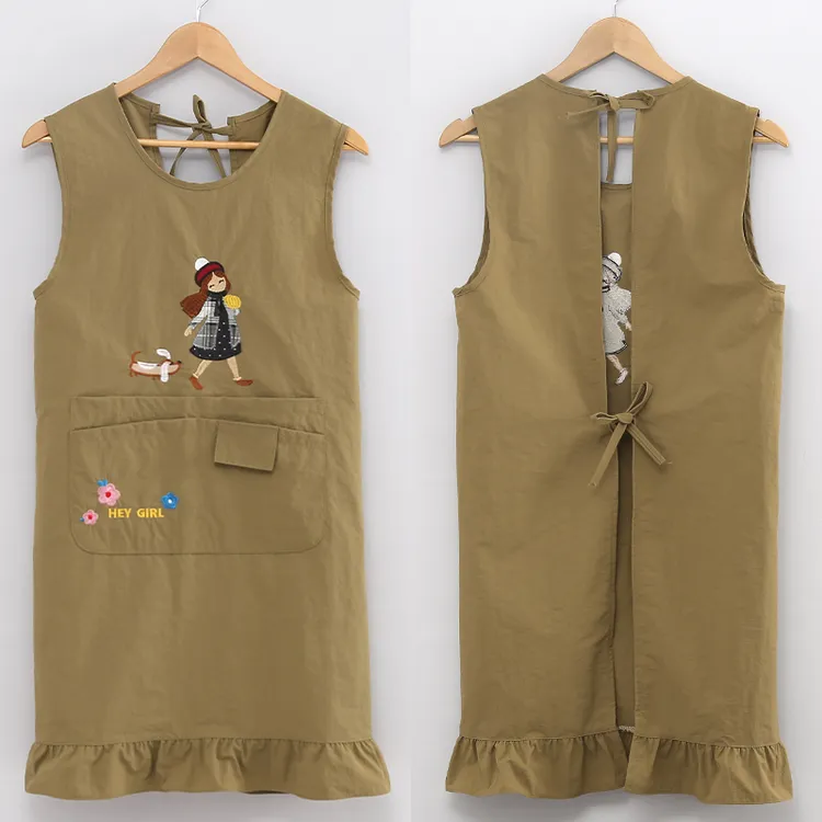 做饭刺绣适中防水坎肩防泼水家用时尚围裙无袖男女防尘厨卫用品