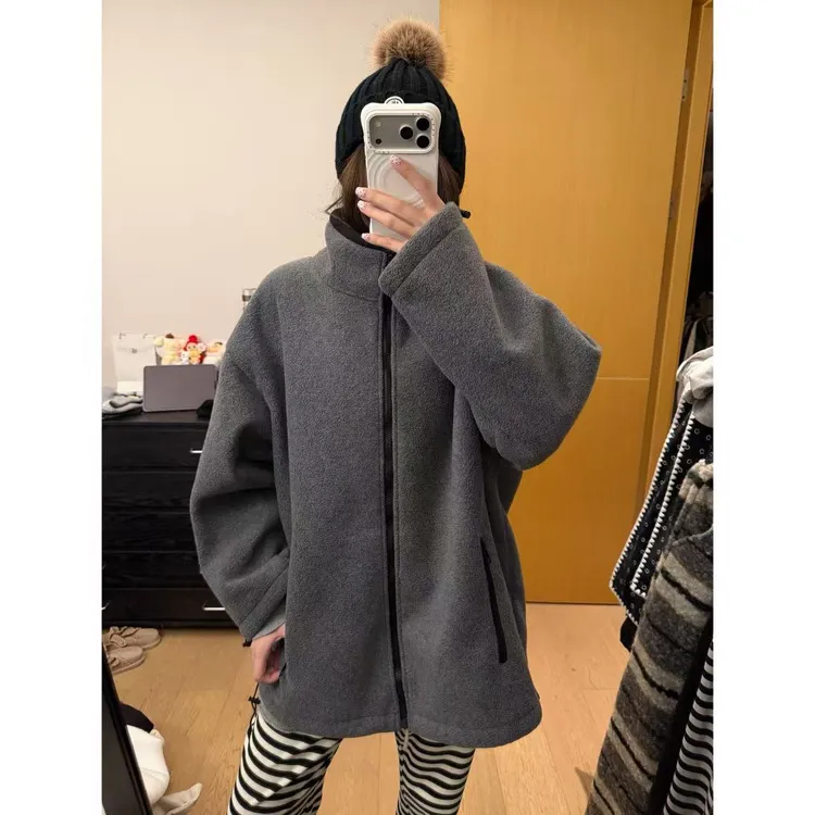 【陈碗饭】miu系摇粒绒拉链极简风加厚款保暖锁温外套立领冬款172