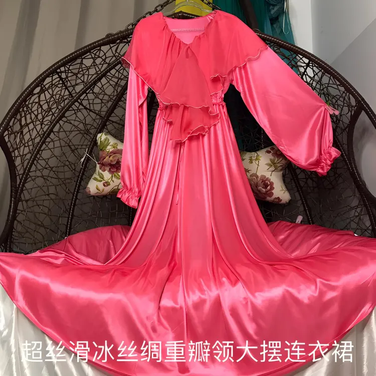 超丝滑重瓣木耳领长袖气质仙气大摆连衣裙长裙公主时尚轻奢显瘦