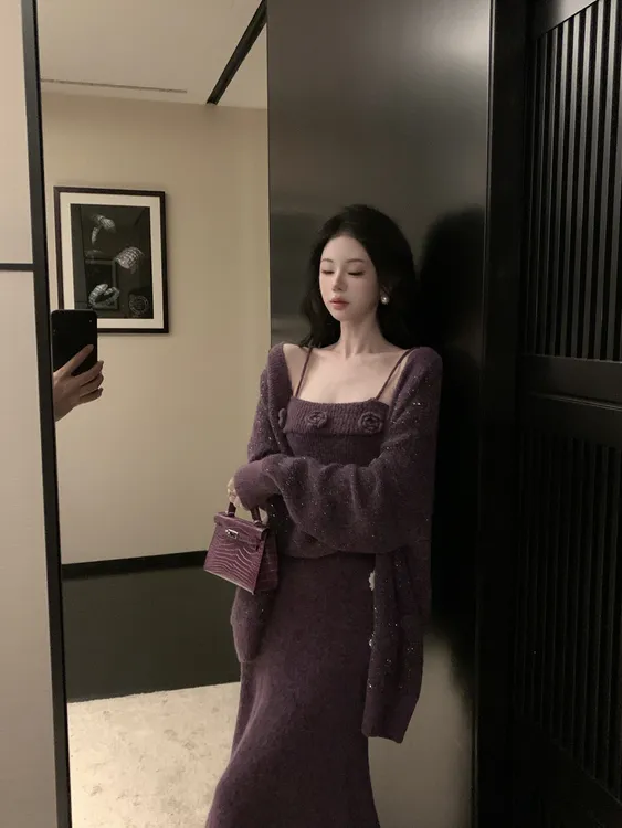 【雅乔定制】星花怒放 珠片羊驼毛开衫毛衣外套女宽松DYDD-25070152