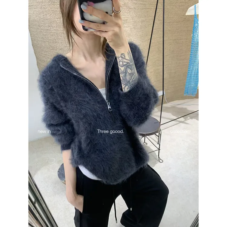 THREE GOOOD/三吉 桑蚕丝羊绒羊毛帽衫毛衣宽松慵懒感Y725X17088