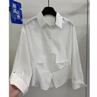 2025小众设计感褶皱收腰宽松衬衫女衬衣纯色单排扣翻领早秋新款