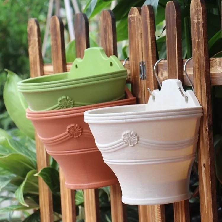 加厚树脂壁挂花盆欧式塑料半圆挂墙上吊兰盆可储水壁挂半圆型花盆