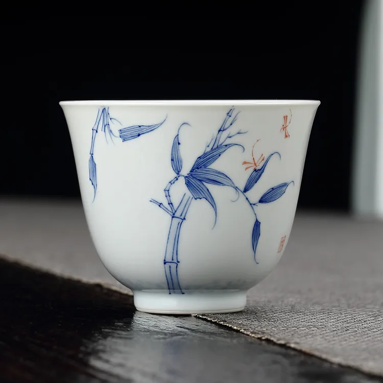景德镇主人杯青花瓷品茗杯国风手绘陶瓷茶杯高档禅意单杯功夫茶具