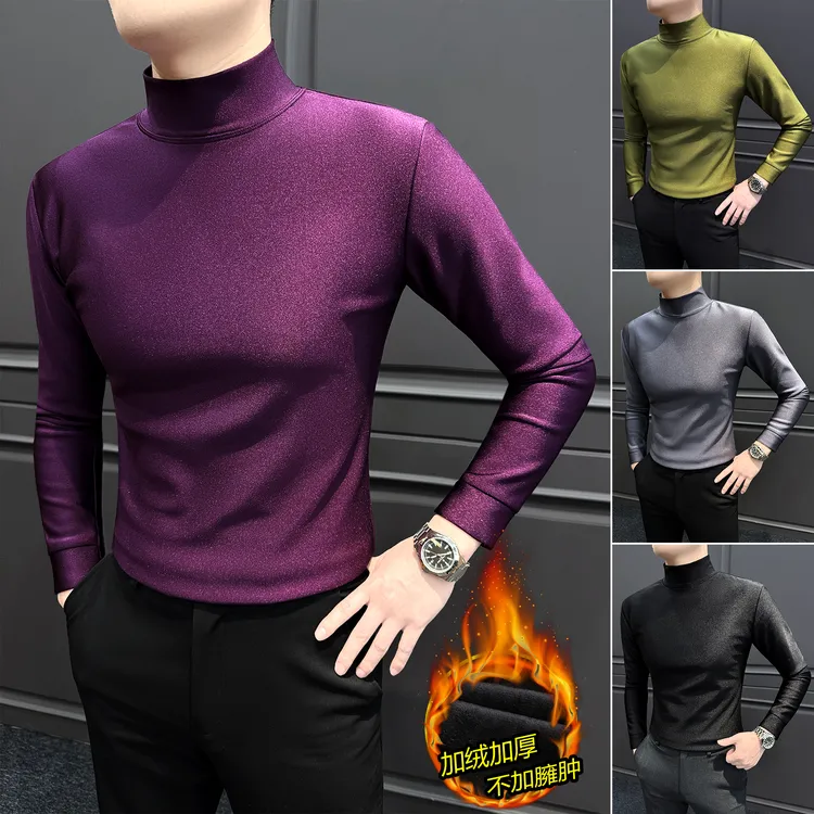 半高领加绒打底衫男款冬季爆款2025新款痞帅男装保暖修身男士T恤