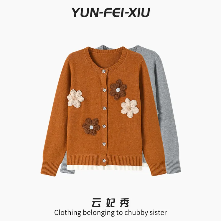 云妃秀大码女装针织衫百搭时尚圆领通勤气质微胖上衣显瘦秋季5146