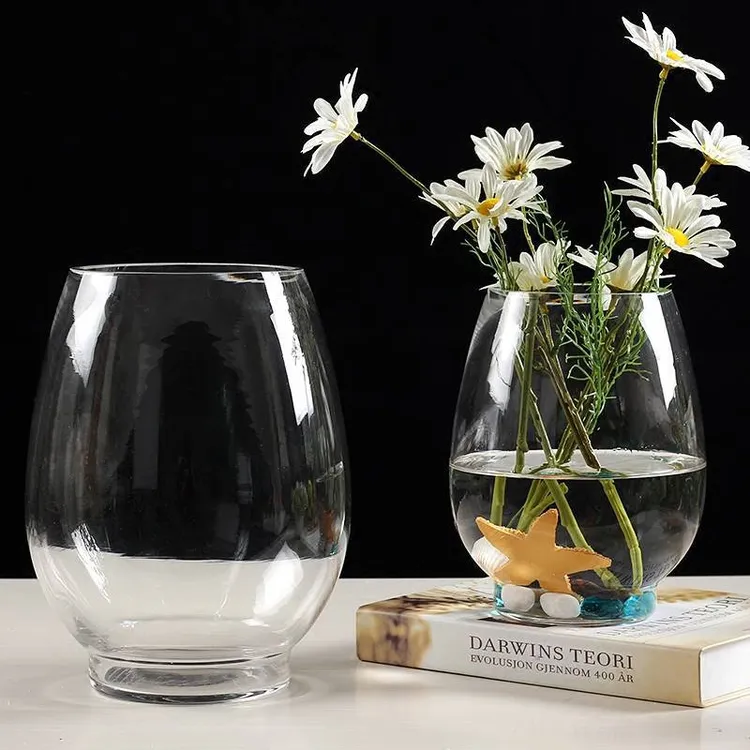 30cm高大口径玻璃花瓶简约大气高通透大容量玻璃器皿水培水养专用