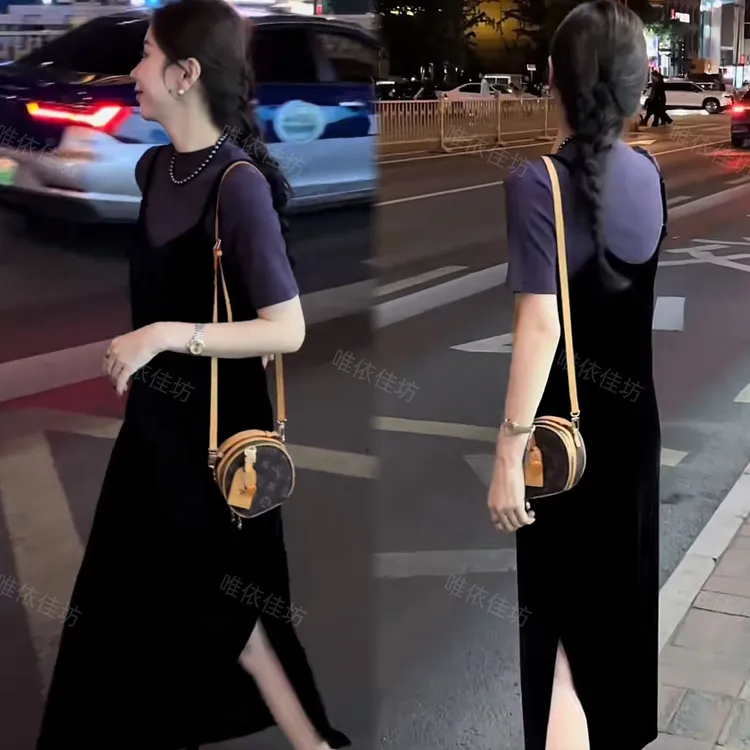 2025套装丝绒吊带连衣裙早秋新款高腰显瘦法式长裙百搭气质两件套
