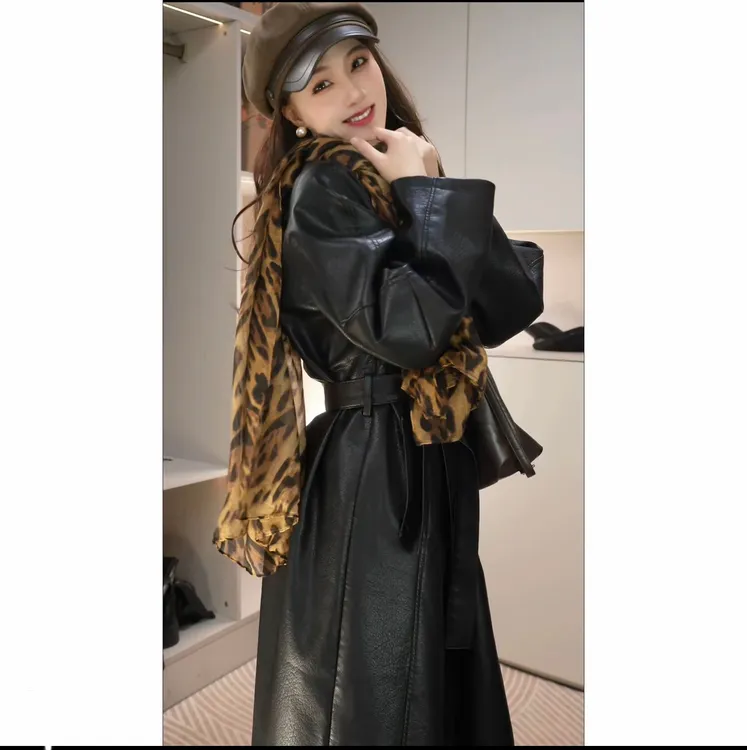 风衣皮衣韩版气质立领欧美风女长袖翻领插肩袖秋冬