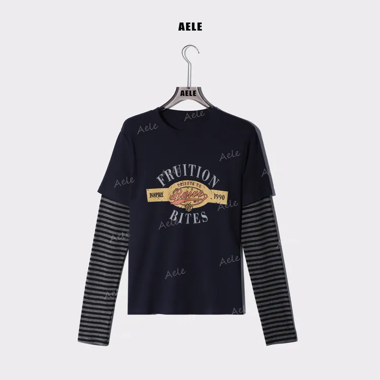 AELE【1990】字母圆领拼接假两件条纹长袖上衣 T853 3171 AD