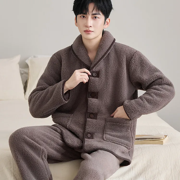 2025秋冬新品加绒加厚男士宽松保暖珊瑚绒睡衣冬季冬天家居服套装