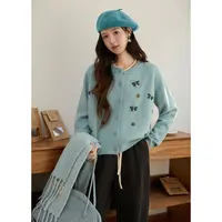 【谜秀】谜秀蓝色蝴蝶绣花毛衣开衫刺绣针织衫MXE90Z2818