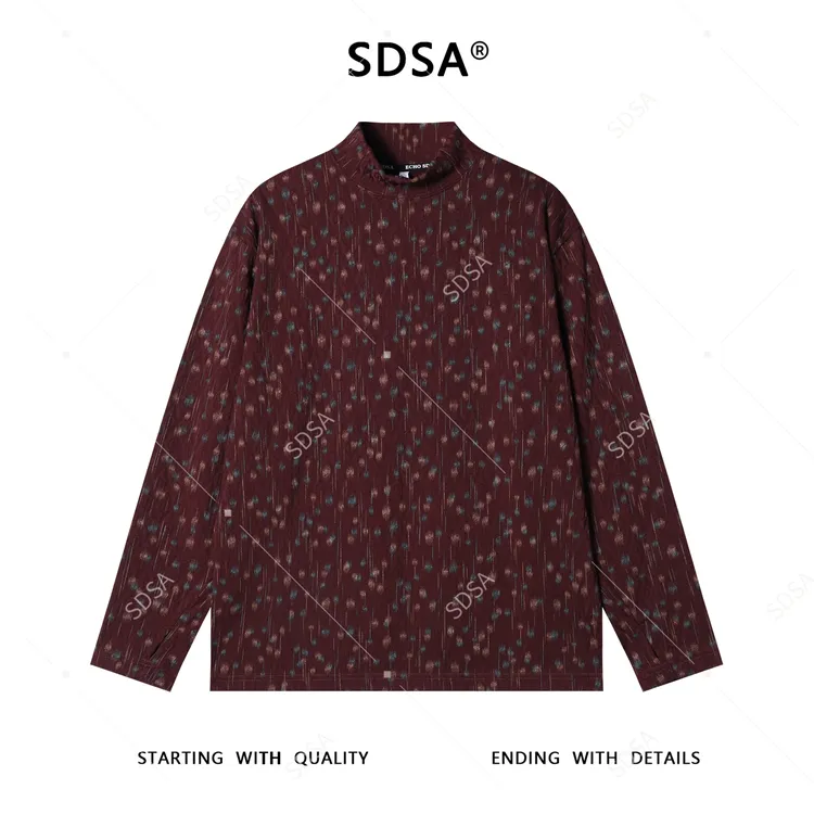 SDSA男士秋冬新款痞帅男装潮牌撞色满印印花半高领长袖T恤休闲潮